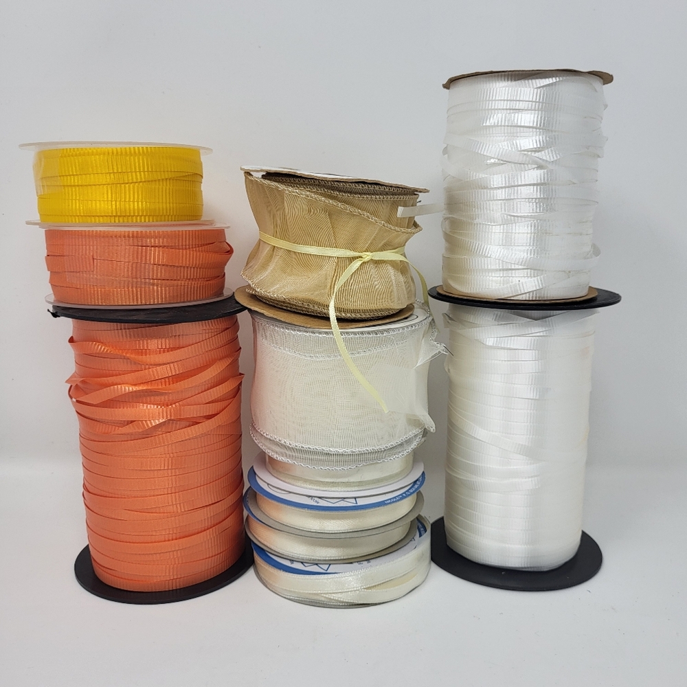Bundle Ribbon White Ivory Orange Yellow Gift Wrapping Basket Party Supplies